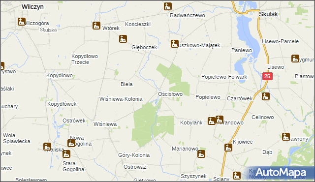 mapa Ościsłowo gmina Wilczyn, Ościsłowo gmina Wilczyn na mapie Targeo