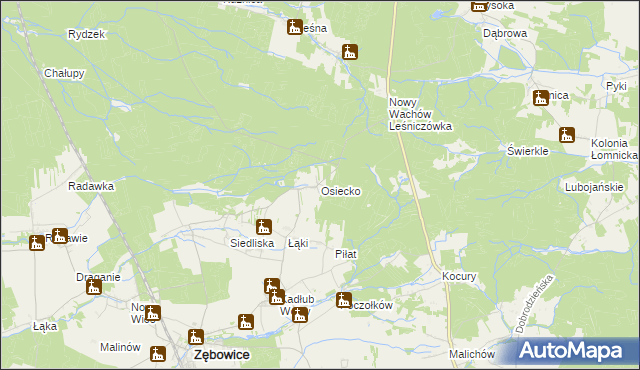 mapa Osiecko gmina Zębowice, Osiecko gmina Zębowice na mapie Targeo