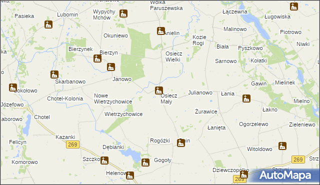 mapa Osiecz Mały, Osiecz Mały na mapie Targeo
