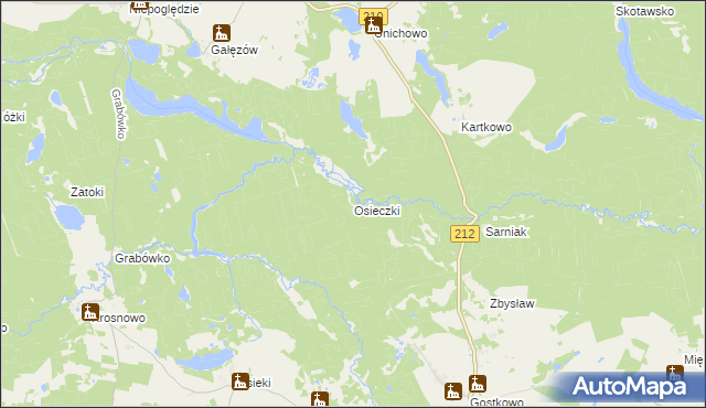 mapa Osieczki gmina Borzytuchom, Osieczki gmina Borzytuchom na mapie Targeo