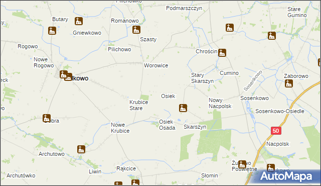 mapa Osiek gmina Bulkowo, Osiek gmina Bulkowo na mapie Targeo