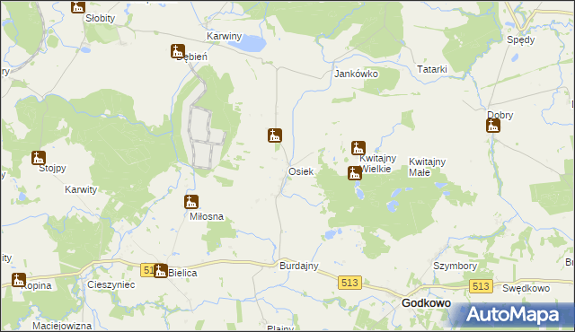 mapa Osiek gmina Godkowo, Osiek gmina Godkowo na mapie Targeo
