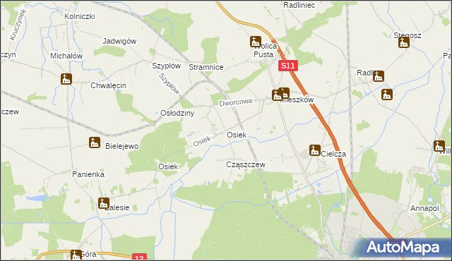 mapa Osiek gmina Jarocin, Osiek gmina Jarocin na mapie Targeo