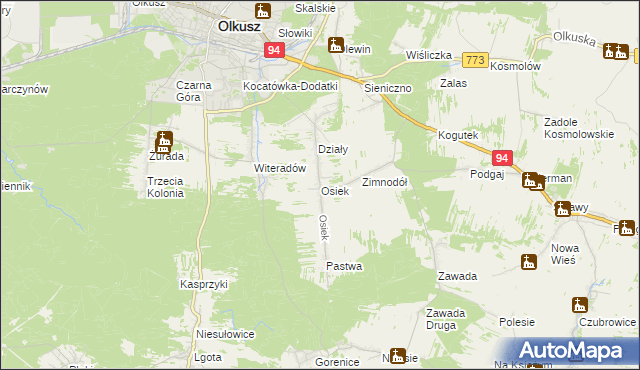 mapa Osiek gmina Olkusz, Osiek gmina Olkusz na mapie Targeo