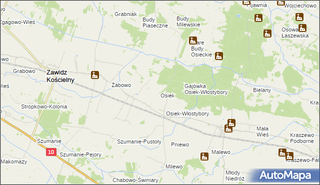 mapa Osiek gmina Zawidz, Osiek gmina Zawidz na mapie Targeo