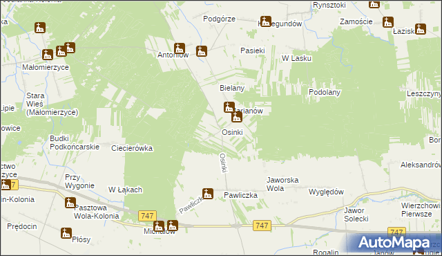 mapa Osinki gmina Rzeczniów, Osinki gmina Rzeczniów na mapie Targeo