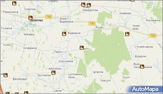 mapa Osiny gmina Jasieniec, Osiny gmina Jasieniec na mapie Targeo