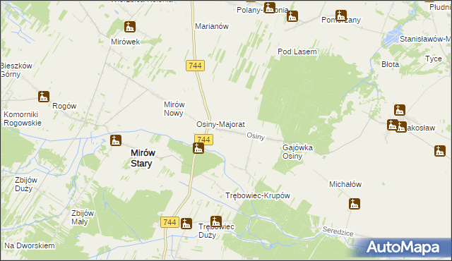 mapa Osiny gmina Mirzec, Osiny gmina Mirzec na mapie Targeo