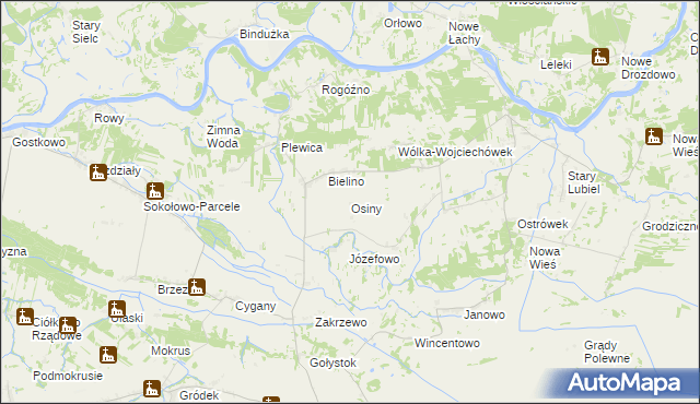 mapa Osiny gmina Rząśnik, Osiny gmina Rząśnik na mapie Targeo