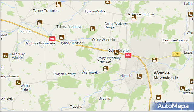 mapa Osipy-Wydziory Pierwsze, Osipy-Wydziory Pierwsze na mapie Targeo