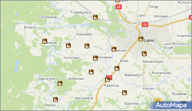 mapa Ośmiałowo gmina Lipno, Ośmiałowo gmina Lipno na mapie Targeo