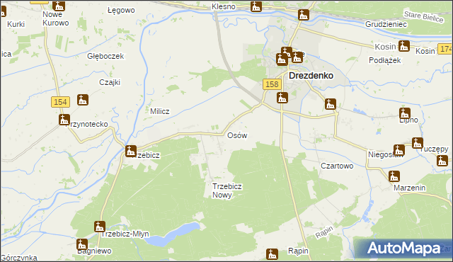 mapa Osów gmina Drezdenko, Osów gmina Drezdenko na mapie Targeo