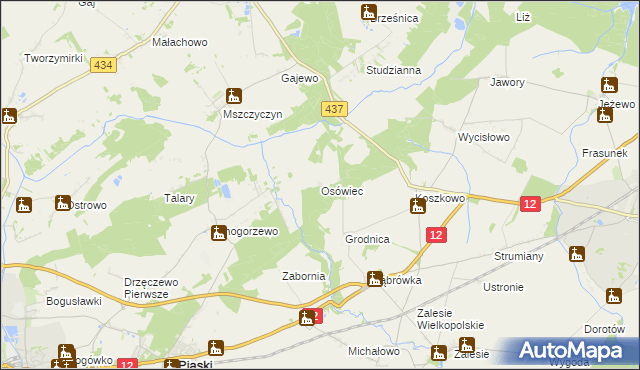 mapa Osówiec gmina Borek Wielkopolski, Osówiec gmina Borek Wielkopolski na mapie Targeo