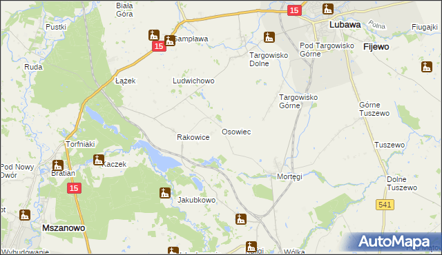 mapa Osowiec gmina Lubawa, Osowiec gmina Lubawa na mapie Targeo