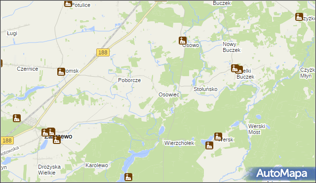 mapa Osowiec gmina Zakrzewo, Osowiec gmina Zakrzewo na mapie Targeo