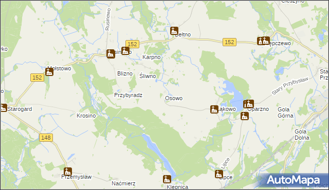mapa Osowo gmina Świdwin, Osowo gmina Świdwin na mapie Targeo