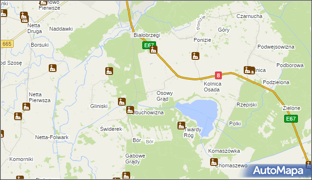 mapa Osowy Grąd, Osowy Grąd na mapie Targeo