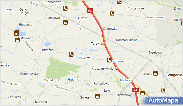 mapa Ossówka gmina Koneck, Ossówka gmina Koneck na mapie Targeo