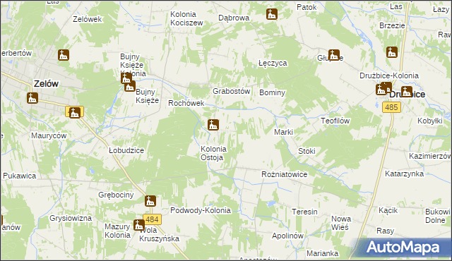 mapa Ostoja gmina Zelów, Ostoja gmina Zelów na mapie Targeo