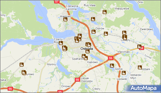 mapa Ostróda, Ostróda na mapie Targeo