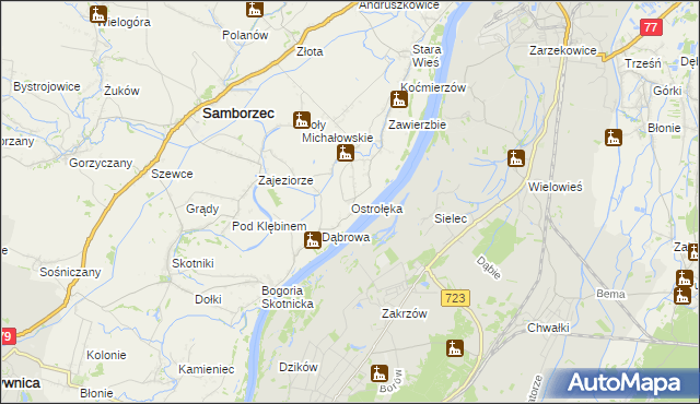 mapa Ostrołęka gmina Samborzec, Ostrołęka gmina Samborzec na mapie Targeo
