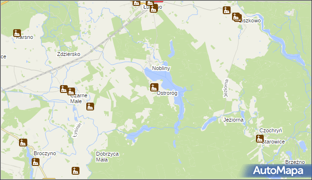 mapa Ostroróg gmina Czaplinek, Ostroróg gmina Czaplinek na mapie Targeo