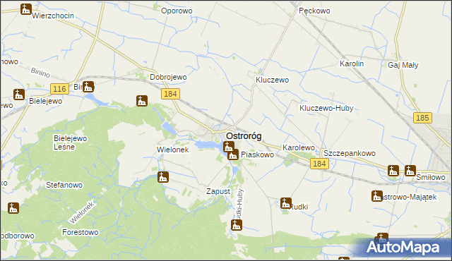 mapa Ostroróg powiat szamotulski, Ostroróg powiat szamotulski na mapie Targeo