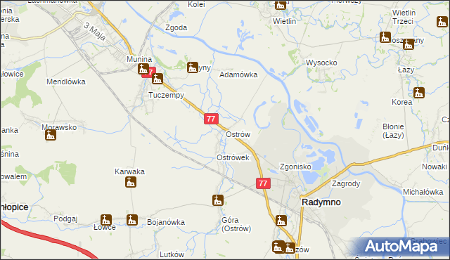 mapa Ostrów gmina Radymno, Ostrów gmina Radymno na mapie Targeo