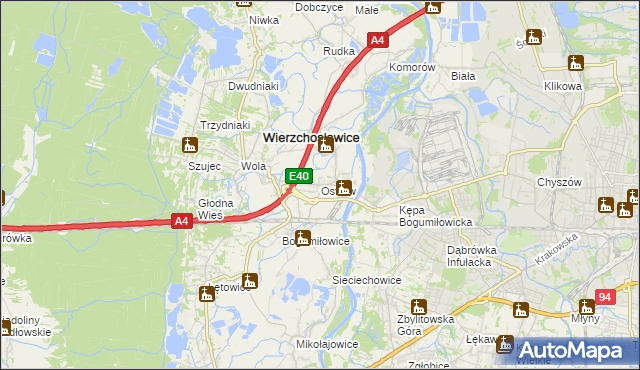 mapa Ostrów gmina Wierzchosławice, Ostrów gmina Wierzchosławice na mapie Targeo