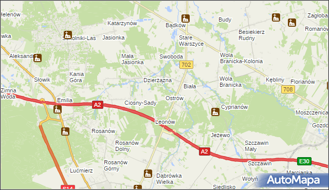 mapa Ostrów gmina Zgierz, Ostrów gmina Zgierz na mapie Targeo