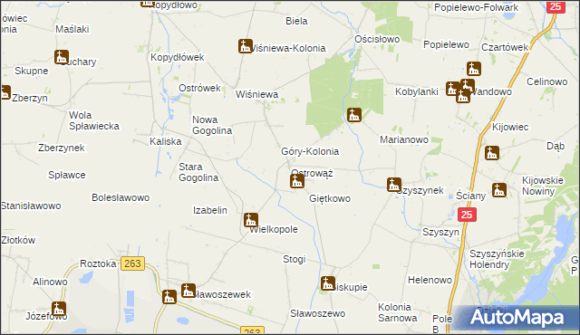 mapa Ostrowąż, Ostrowąż na mapie Targeo