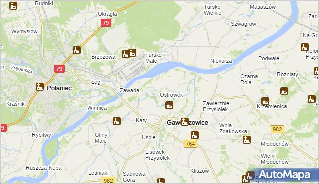 mapa Ostrówek gmina Gawłuszowice, Ostrówek gmina Gawłuszowice na mapie Targeo