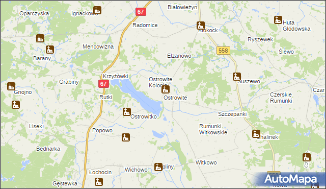mapa Ostrowite gmina Lipno, Ostrowite gmina Lipno na mapie Targeo