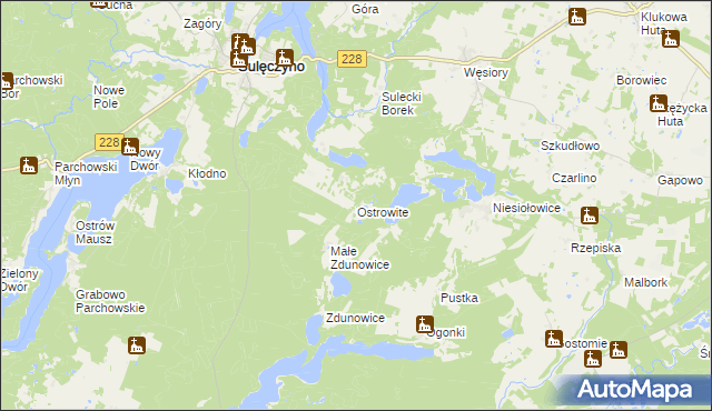 mapa Ostrowite gmina Sulęczyno, Ostrowite gmina Sulęczyno na mapie Targeo