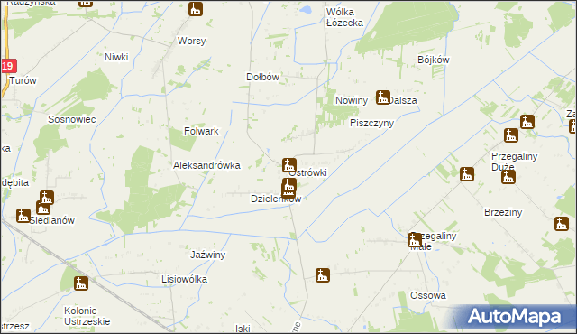 mapa Ostrówki gmina Wohyń, Ostrówki gmina Wohyń na mapie Targeo