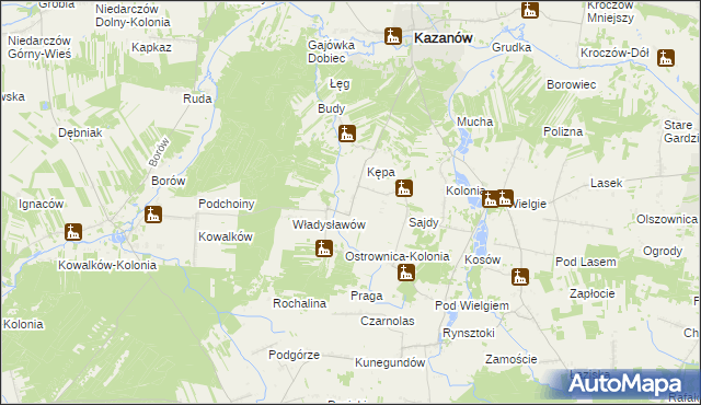 mapa Ostrownica gmina Kazanów, Ostrownica gmina Kazanów na mapie Targeo
