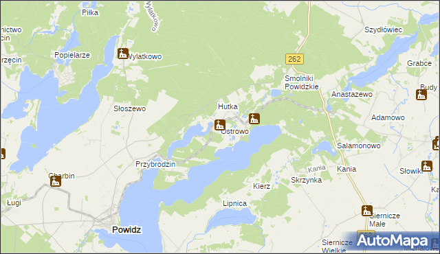mapa Ostrowo gmina Powidz, Ostrowo gmina Powidz na mapie Targeo
