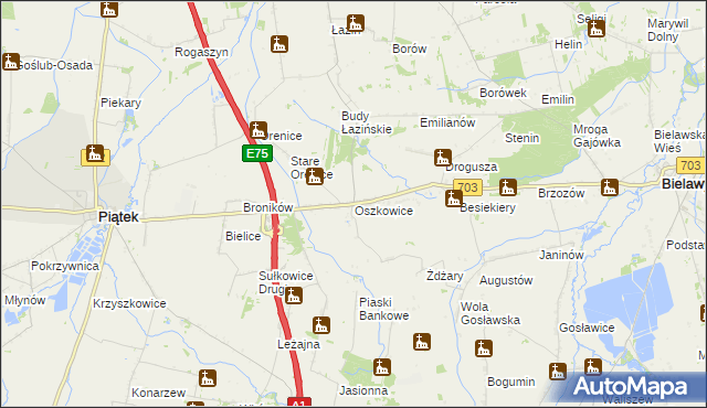 mapa Oszkowice, Oszkowice na mapie Targeo