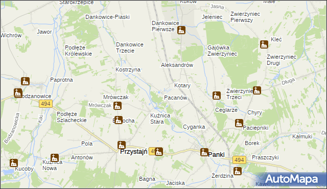 mapa Pacanów gmina Panki, Pacanów gmina Panki na mapie Targeo