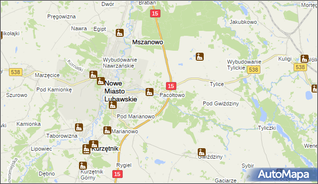 mapa Pacółtowo gmina Nowe Miasto Lubawskie, Pacółtowo gmina Nowe Miasto Lubawskie na mapie Targeo