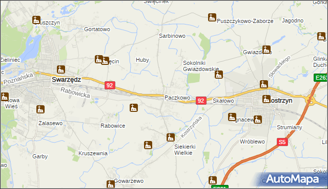mapa Paczkowo gmina Swarzędz, Paczkowo gmina Swarzędz na mapie Targeo