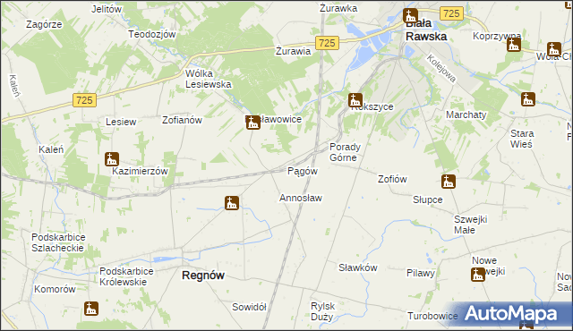 mapa Pągów gmina Biała Rawska, Pągów gmina Biała Rawska na mapie Targeo