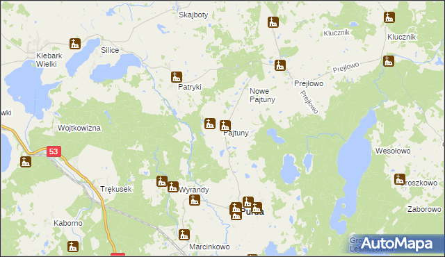 mapa Pajtuny gmina Purda, Pajtuny gmina Purda na mapie Targeo