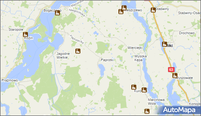 mapa Paprotki gmina Miłki, Paprotki gmina Miłki na mapie Targeo