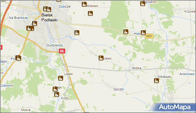 mapa Parcewo gmina Bielsk Podlaski, Parcewo gmina Bielsk Podlaski na mapie Targeo
