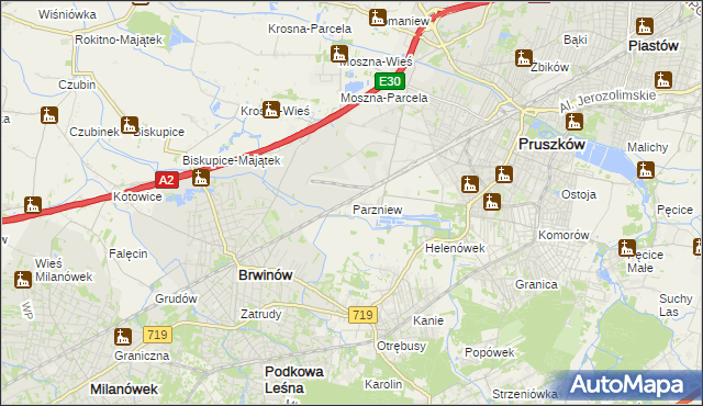 mapa Parzniew, Parzniew na mapie Targeo