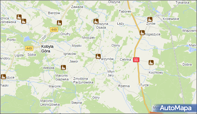 mapa Parzynów, Parzynów na mapie Targeo