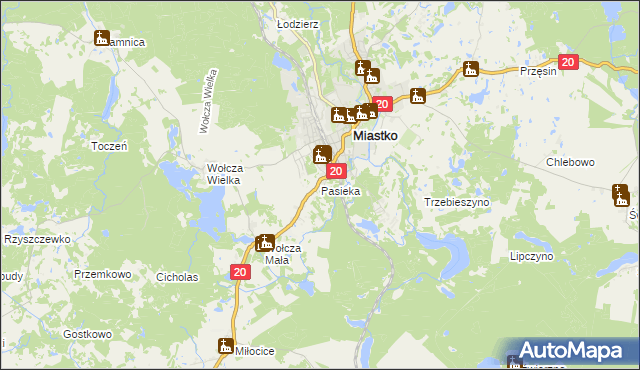mapa Pasieka gmina Miastko, Pasieka gmina Miastko na mapie Targeo