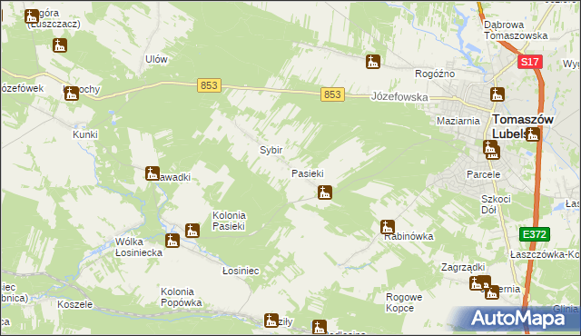 mapa Pasieki gmina Tomaszów Lubelski, Pasieki gmina Tomaszów Lubelski na mapie Targeo