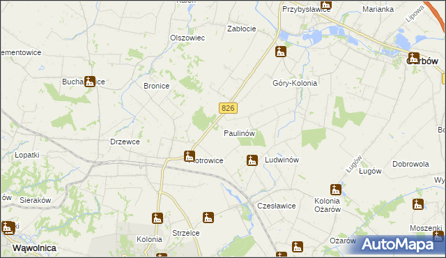 mapa Paulinów gmina Nałęczów, Paulinów gmina Nałęczów na mapie Targeo